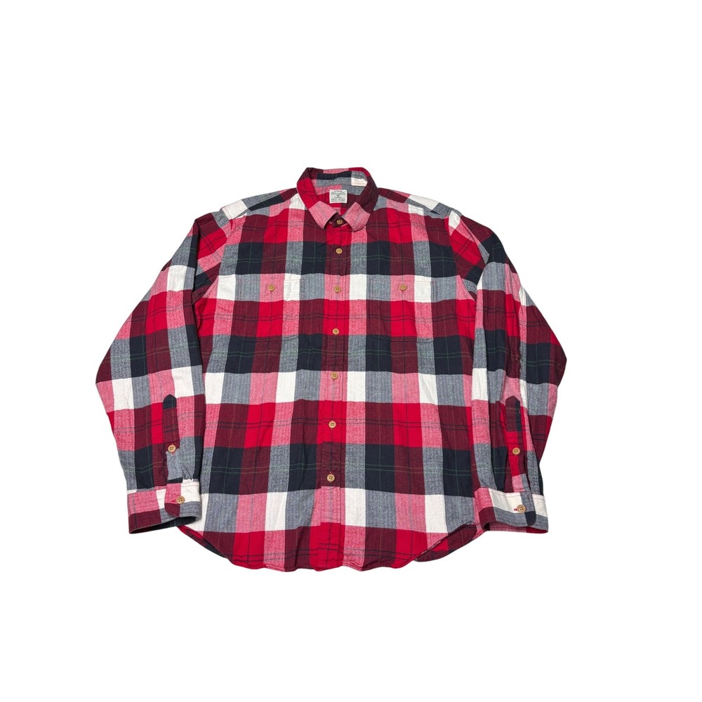 J.Crew Mens XL Flannel Shirt Red Navy White Plaid Cotton Button Down Long Sleeve